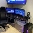 thumbnail image 4 of Vineego 43-inch Gaming Desk T-Shaped Legs Carbon Fiber Surface PC Laptop Racing Computer Table with Cup Holder & Headphone Hook (Black), 4 of 7