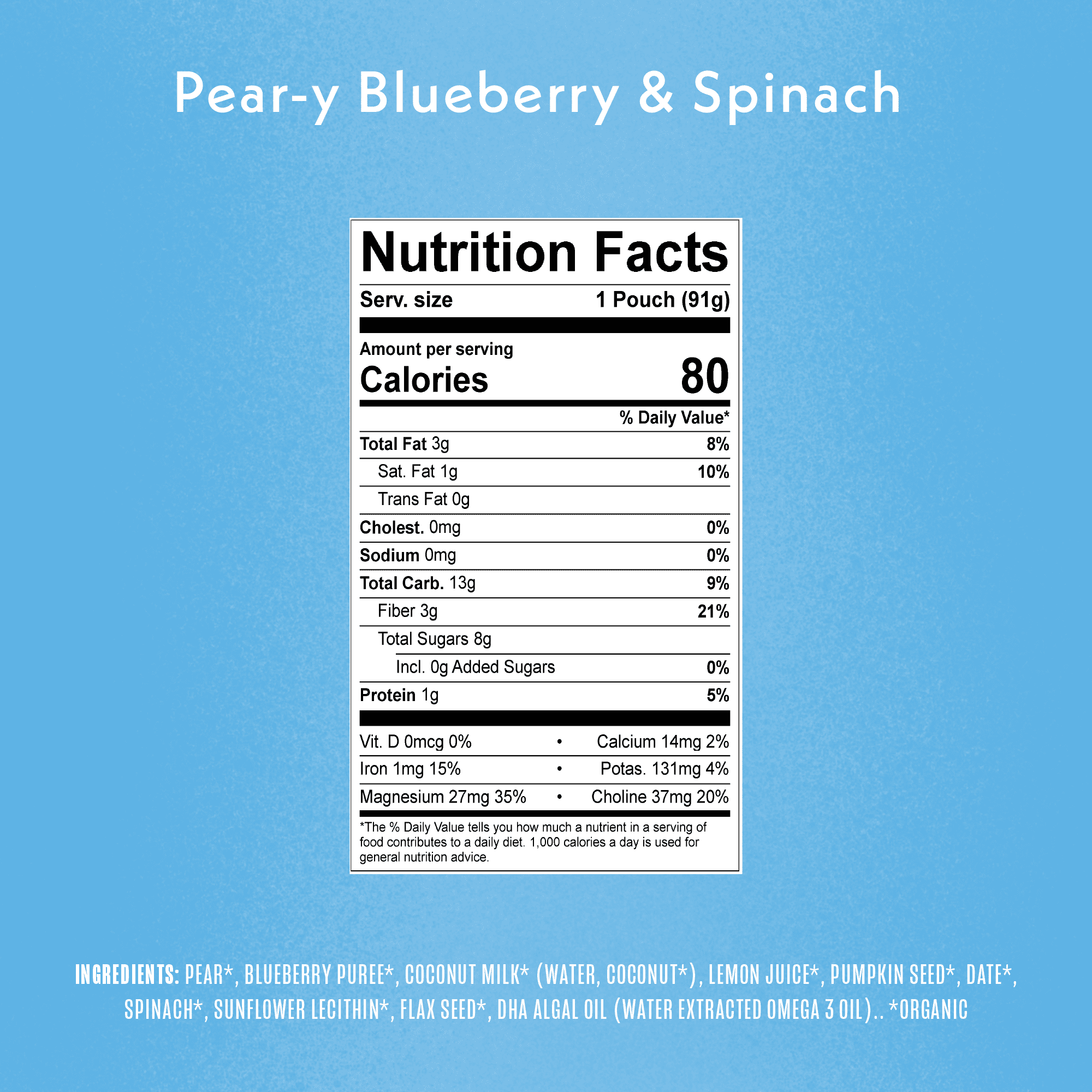 (4 pack) Once Upon a Farm Organic Refrigerated Baby Food Smart Blends Pear-y Blueberry & Spinach, 3.5oz Pouch