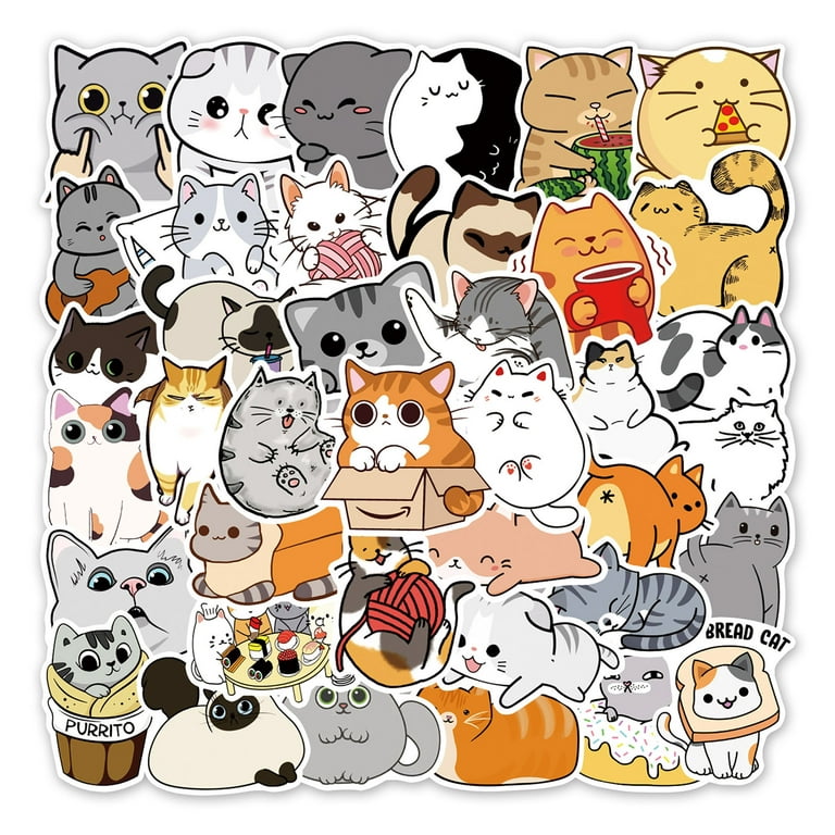 Cat Stickers for Kids Cute Cat Stickers for Water Bottles Vinyl Cat  Stickers for Adults Laptop Cat Stickers Waterproof 50Pcs
