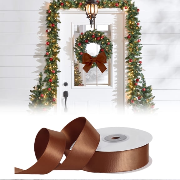 LANpengDZ Double Faced Light Baby Satin Ribbon 1” X Continuous 25 Yards Use For Bows Bouquet Wrapping Arrangement 1 roll of ribbon Double-sided satin ribbon, coffee color, 18 meters/roll
