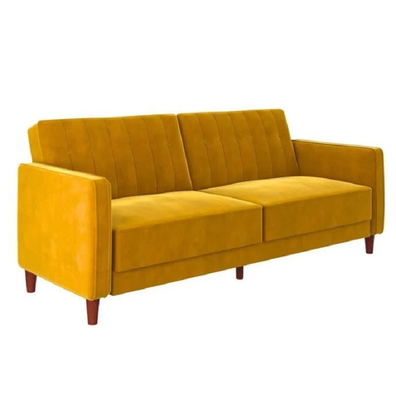 Allora Tufted Transitional Velvet Futon in Mustard Yellow