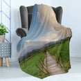 thumbnail image 4 of Country Soft Flannel Fleece Blanket, Rural Scenery with Wooden Path and House Under Cloudy Sky Mountain Serenity Nature, Cozy Plush for Indoor and Outdoor Use, 70" x 90", Green Blue, by Ambesonne, 4 of 5