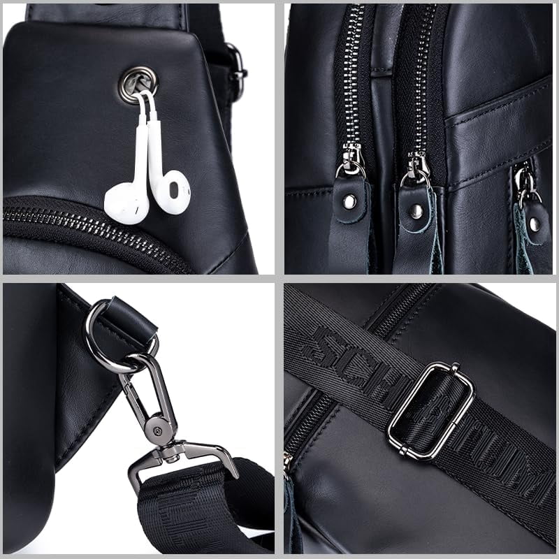 SCHLATUM Genuine Leather Crossbody Sling Bag for Men, Black