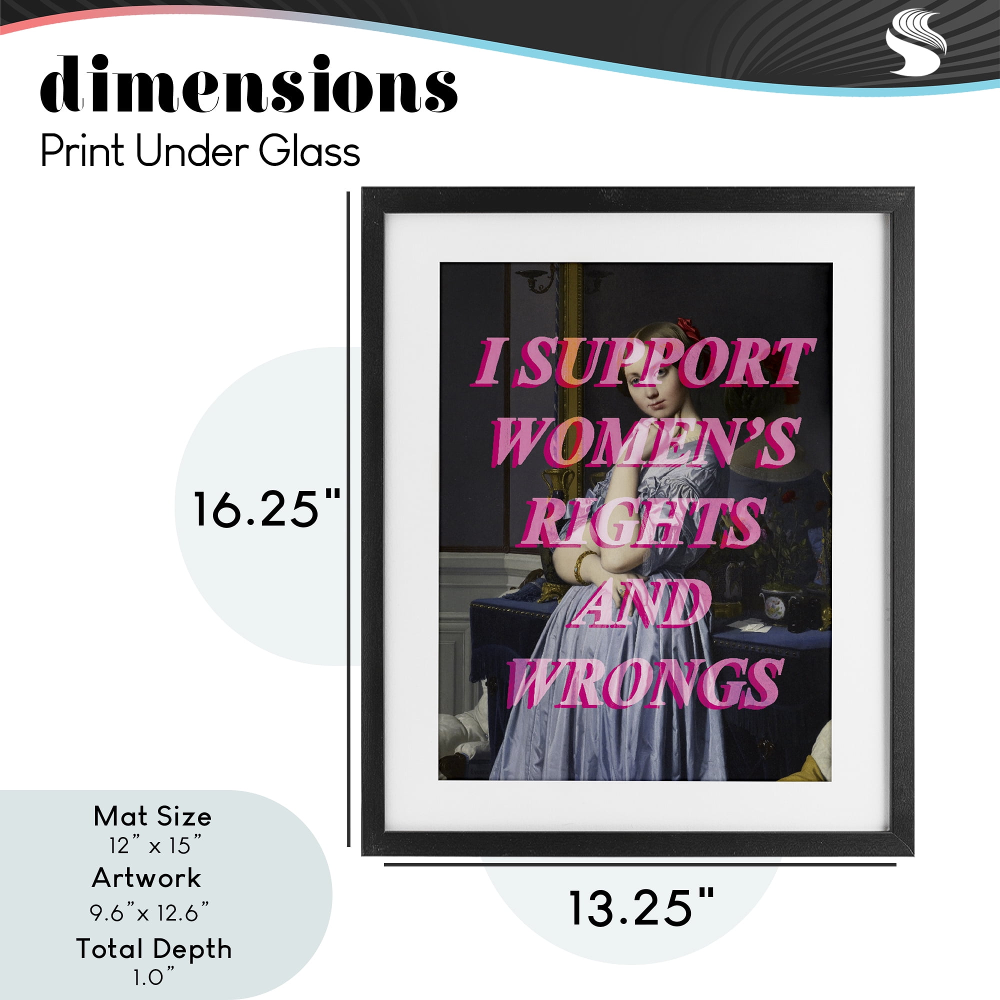 I Support Women's Rights & Wrongs Black Framed Print Under Glass, design by Lil' Rue
