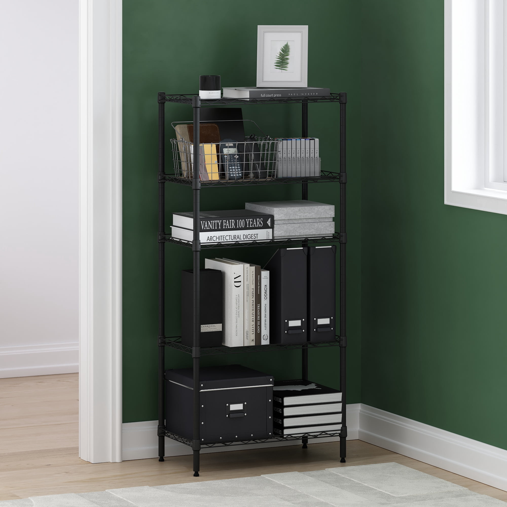 Furinno Wayar 5-Tier Metal Storage Shelf Rack, 21 x 12 x 48, Black