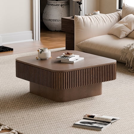 Storage Coffee Table Modern Square Coffee Table with Flip Top Lid Solid Wood Veneer Accent Table with Hidden Storage Compartment for Living Room Walnut