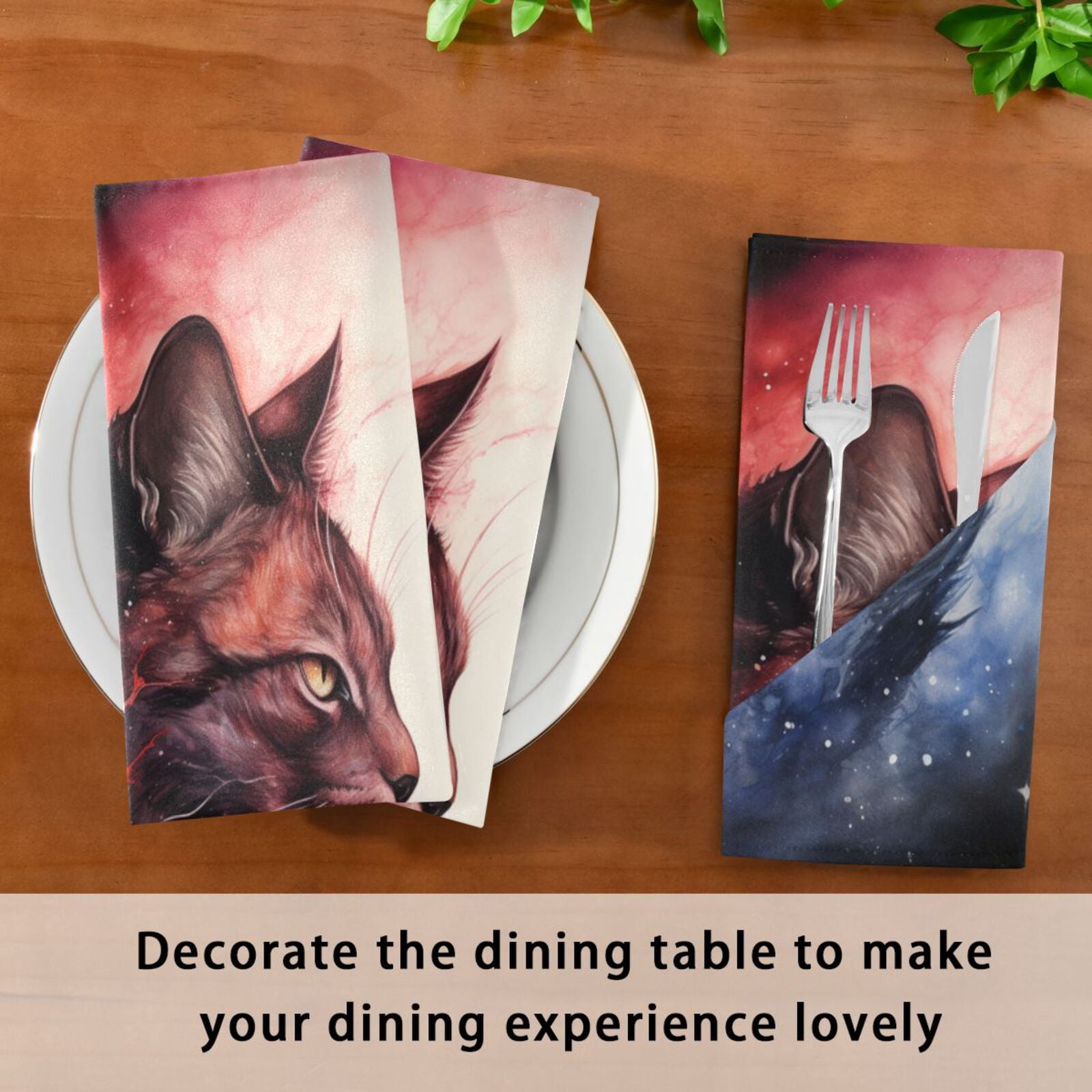 JSTEL Cats in Nebula Cloth Napkins Set of 6, 20x20 Inch Washable and Reusable Napkin for Decoupage Dinner Party Everyday Use