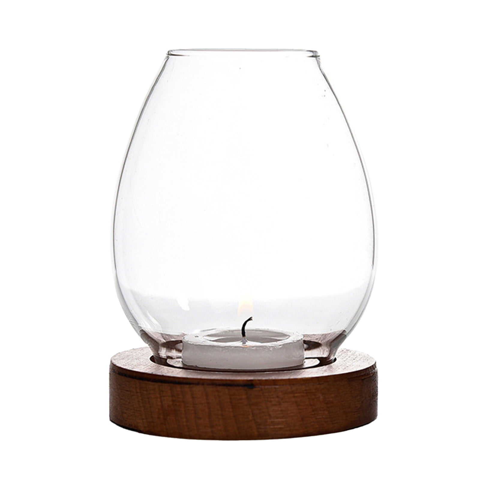 Egg Shaped Glass Candle Holder with Wooden Base Vintage Tealight Candlestick Cover Windproof Decorative Candle Cup for Dining Table Centerpiece Home Decor Wedding Party