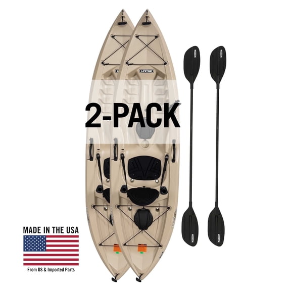 Lifetime Tamarack Angler 10 ft Sit-On-Top Fishing Kayak with Paddles, 2 Pack, Tan (90806)
