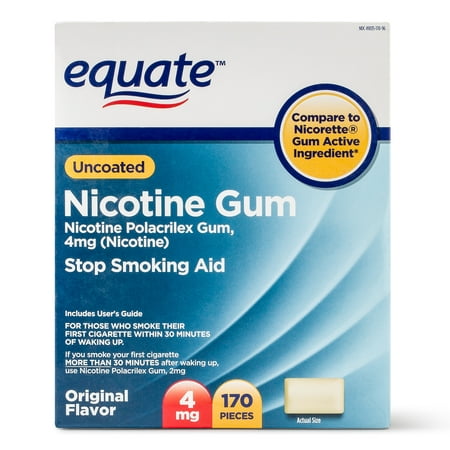 Equate Uncoated Nicotine Gum, Original Flavor, 4 mg, 170