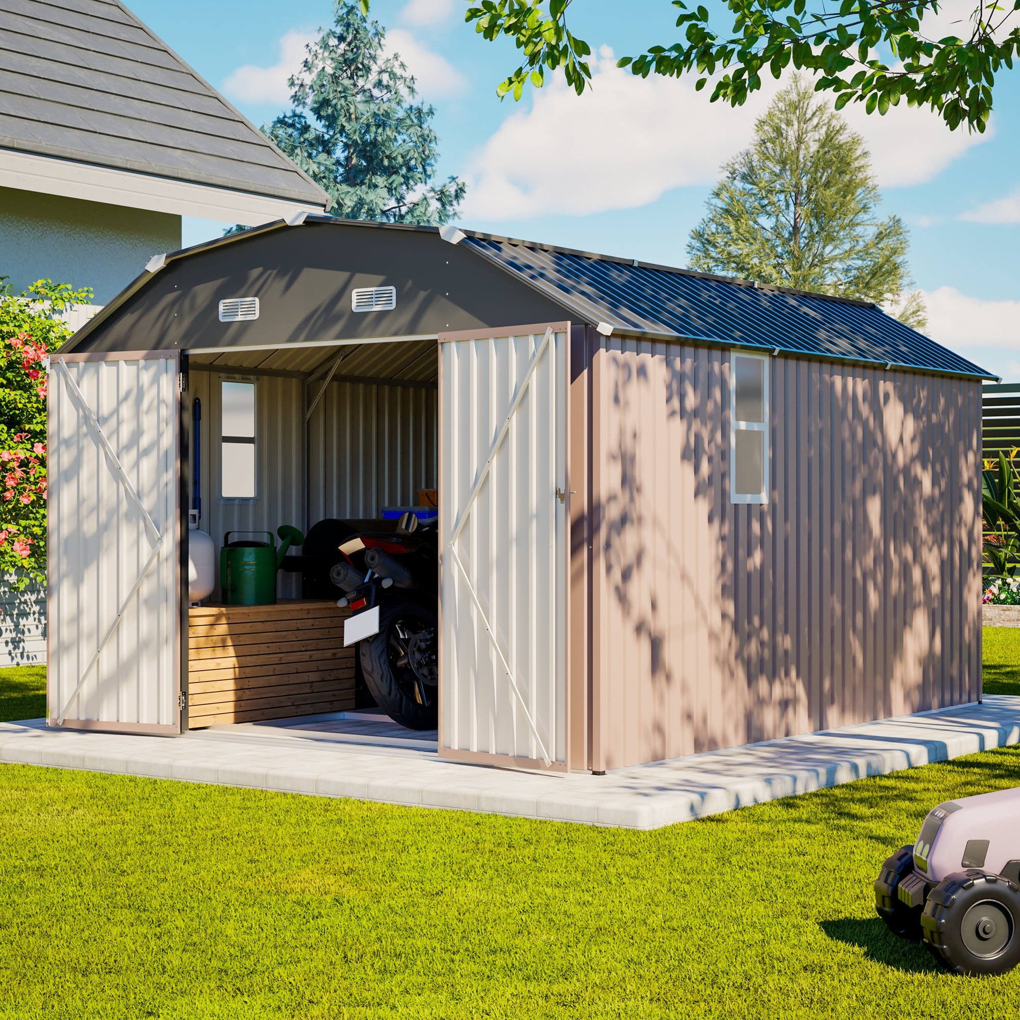 MAYEERTY 6x4FT Compact Outdoor Metal Storage Shed, Galvanized Steel Tool Shed with Lockable Door & Ventilation, All-Weather Organizer for Backyard, Garden & Patio