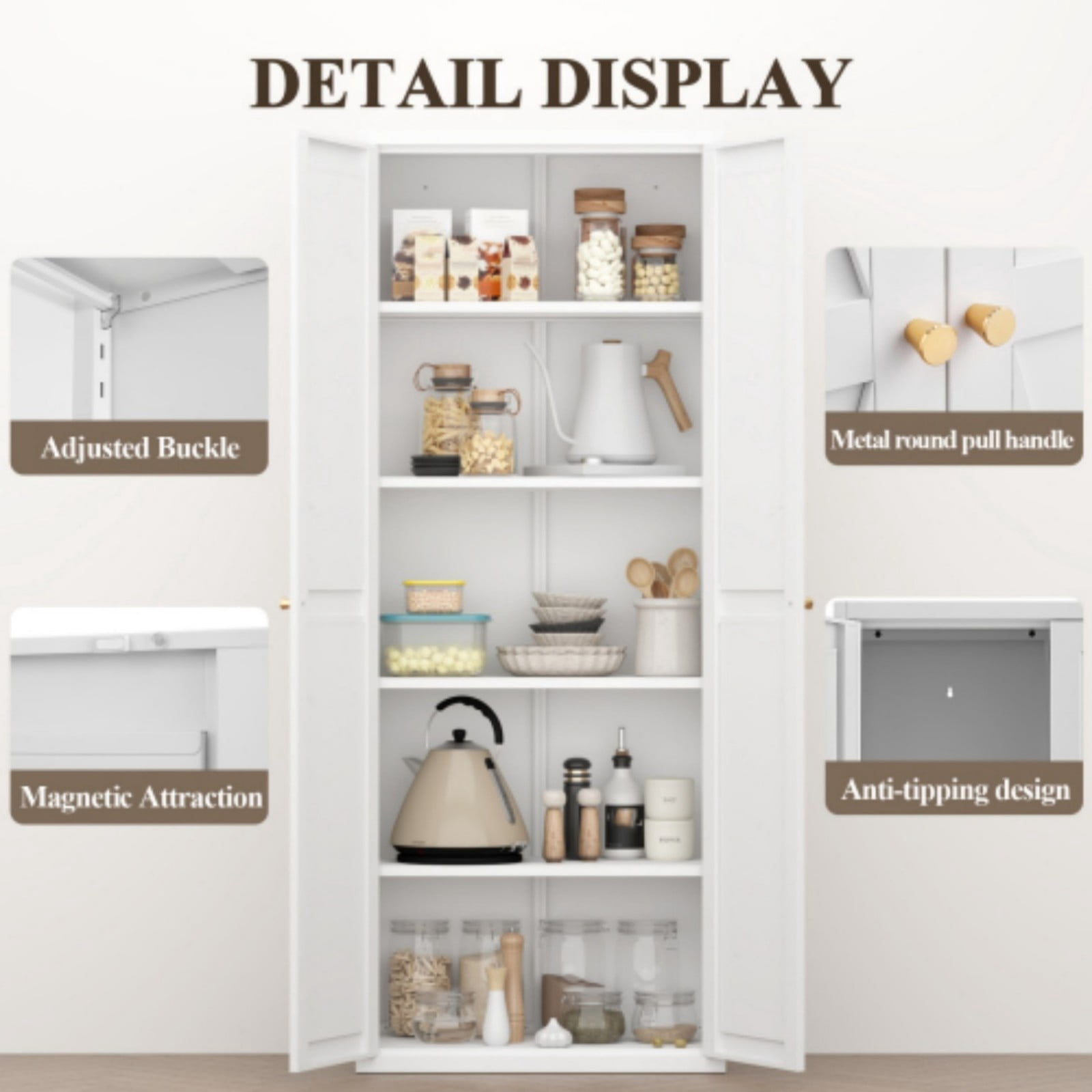 71" H Metal Storage Cabinet, 2-Door Steel Pantry Cabinet with Adjustable Shelves, Freestanding Kitchen Storage Cabinet for Living Room, Bedroom, Office, Black