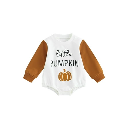 

Cenuakty Infant Baby Halloween Jumpsuit Pumpkin Letter Print Round Neck Long Sleeve Sweatshirt Romper for Boys and Girls