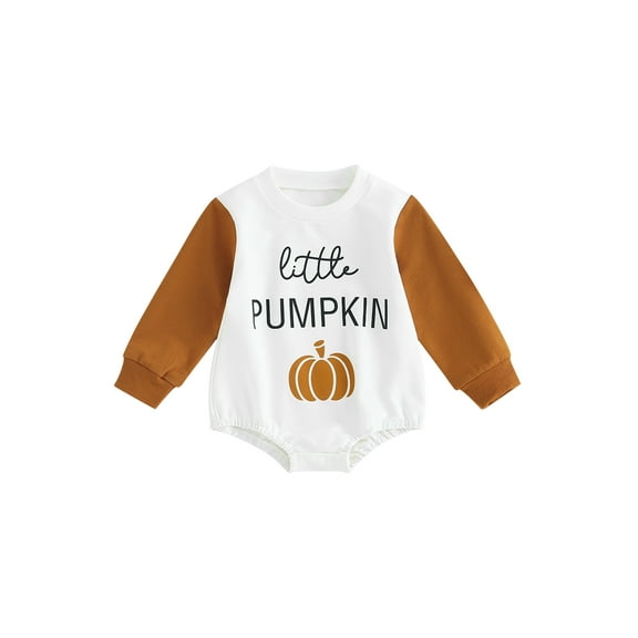 Newborn Halloween Outfit Girl Boy Letter Pumpkin Romper Bubble Sweatshirt Bodysuit Fall Halloween Baby Clothes 0-18M
