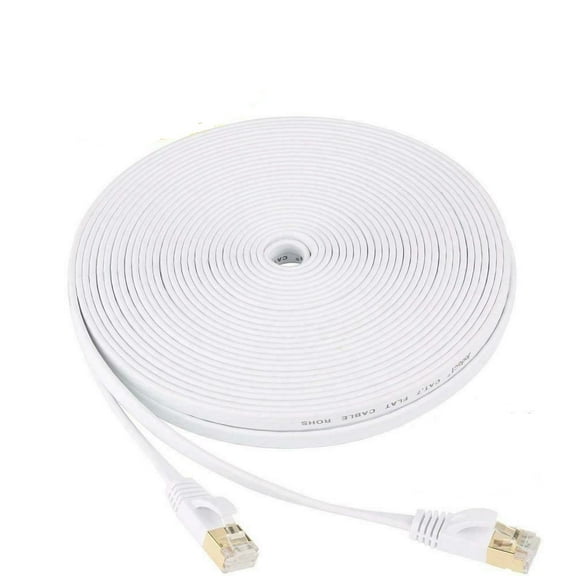 CableVantage 75FT U/FTP Flat Design CAT 7 Gold Plated Shielded Ethernet RJ45 Cable 10 Gigabit WHITE