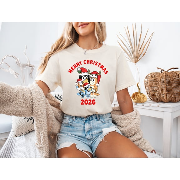 Moonlight Apparel Bluey Merry Christmas 2026 Shirt for Women & Men Family Holiday Graphic Tee Funny Cartoon Xmas Gift Cotton Blend Short Sleeve Top
