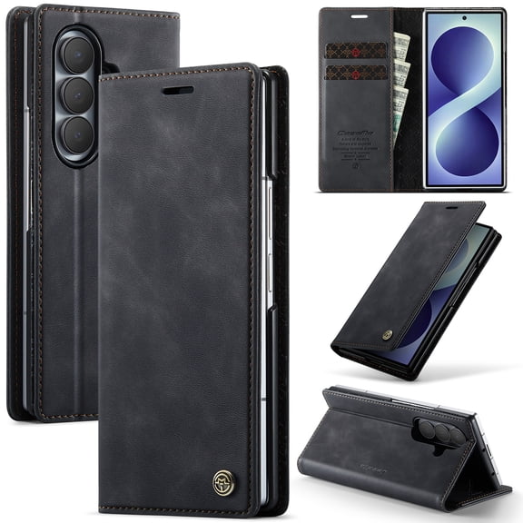 for Samsung Galaxy Z Fold 7 Case, Premium PU Leather Wallet Case Flip Cover with [RFID Blocking] [Card Holder] [Stand Function] Shockproof Protective for Samsung Galaxy Z Fold 7, Black