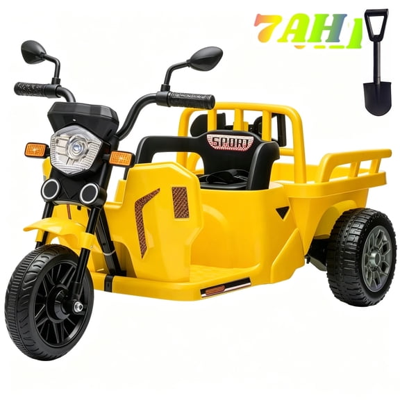 Garvee 12V 7Ah Kids Electric Tricycle with Trailer & Shovel, 3-in-1 Ride-On Motorcycle Tractor Toy, Bluetooth Music, Headlight, for Boys Girls Ages 2-5