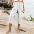 thumbnail image 2 of Horkkom Capri Pants for Women High Waisted Wide Leg Pants Pull On Loose Flowy Cropped Pants Casual Ruched Elastic Waist Yoga Pants, 2 of 9