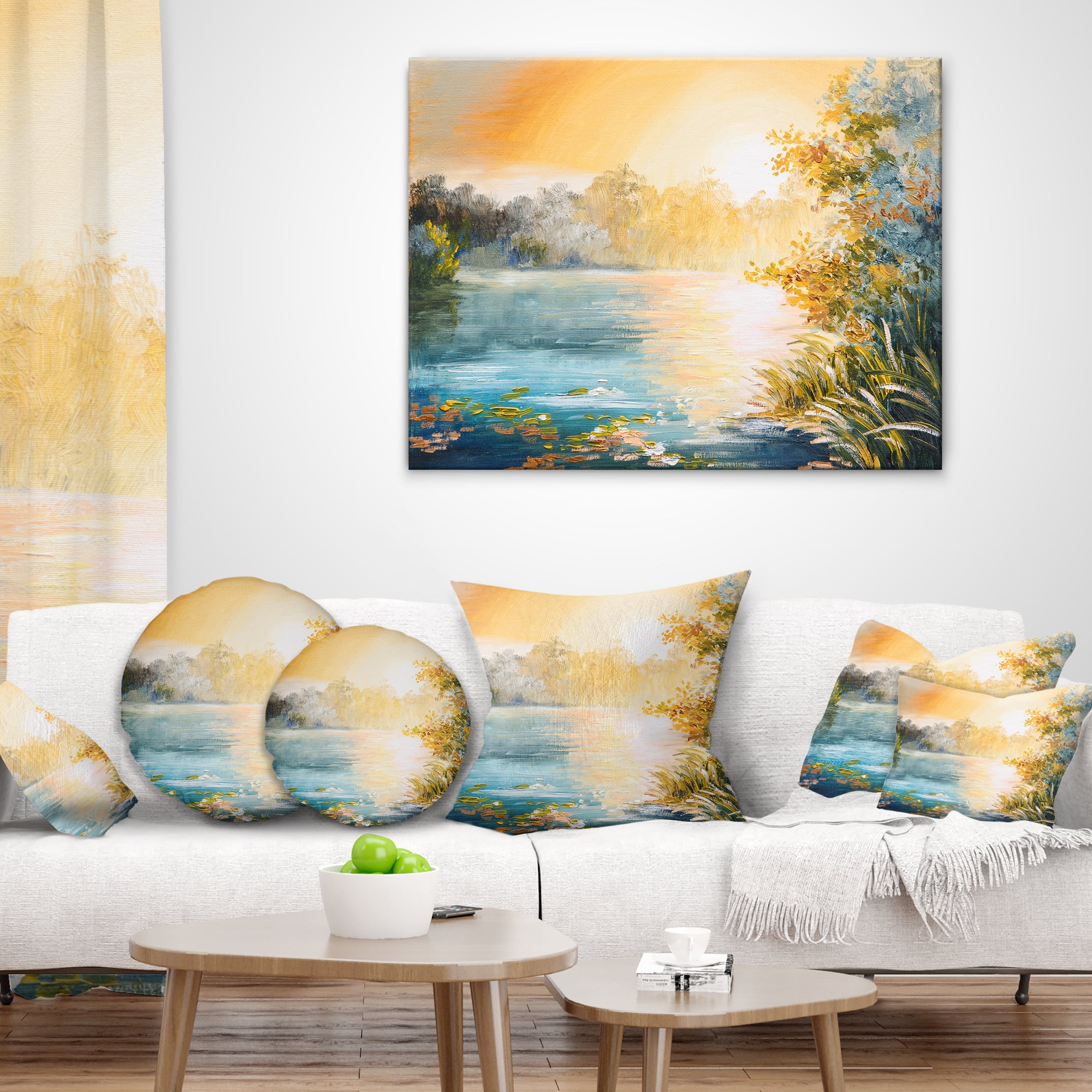 Designart Sunset on the Lake - Landscape Printed Throw Pillow - 12x20