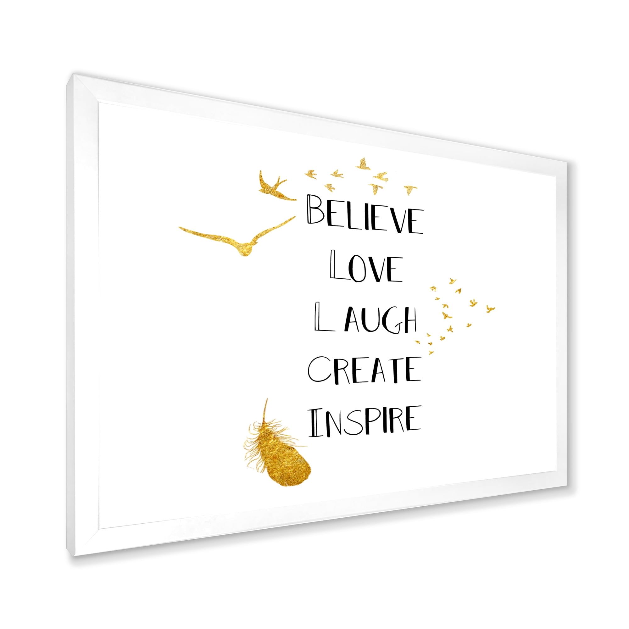 Designart 'Inspirational Quote On Gold and White' Traditional Framed Art Print