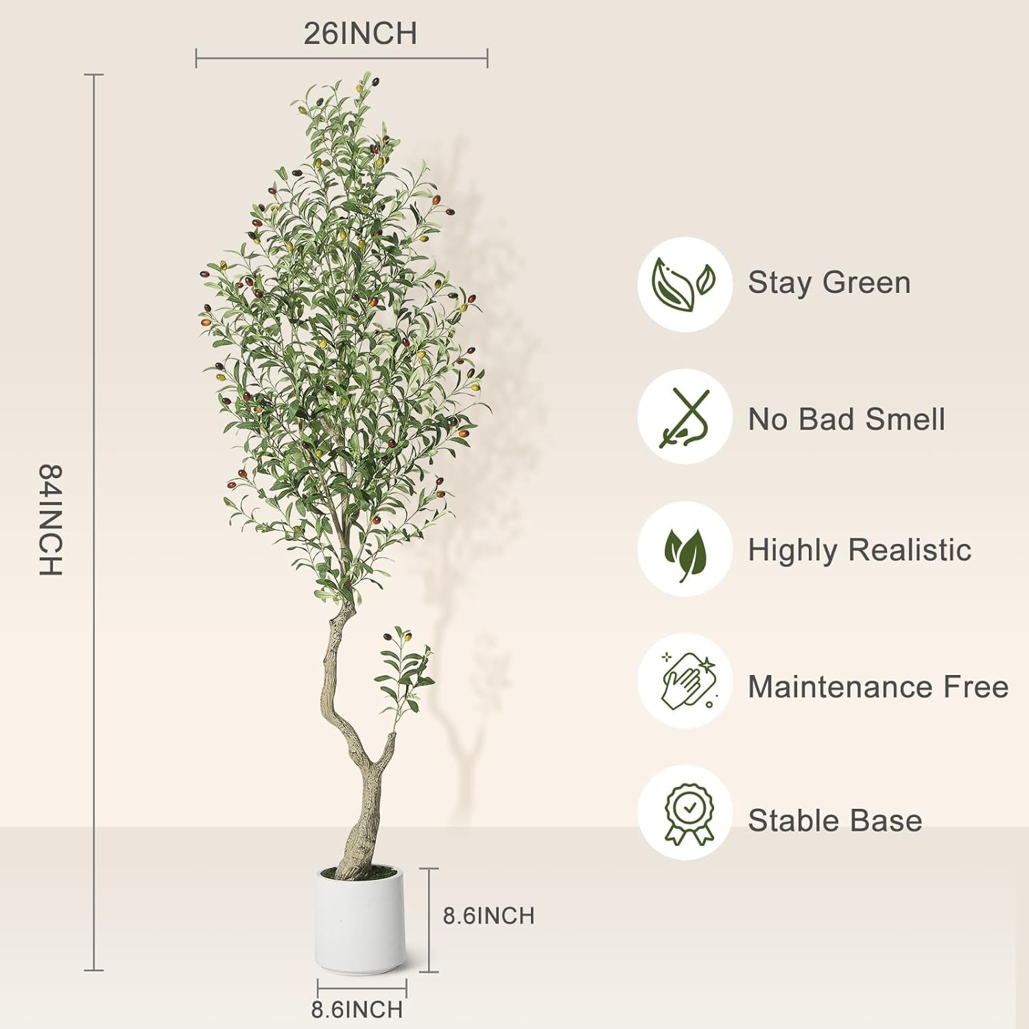 7ft Artificial Olive Tree with Handmade Seagrass Basket - Realistic Appearance with 864 Leaves and 72 Fruits, Durable Metal Structure (2 Pack)