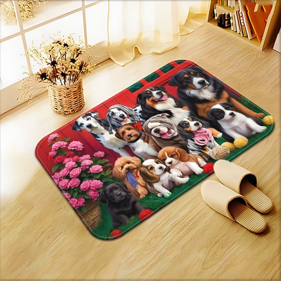 One dog-patterned patchwork doormat, non-slip bathroom mat, microfiber absorbent washable mat, suitable for bedrooms, living room entrances, camping, picnics, outdoor areas, etc.