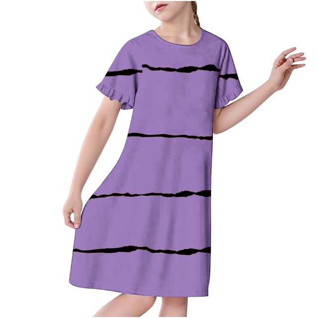 RXIRUCGD 2025 Vêtements d'Été pour Enfants 3-12 Ans Mode Imprimée Pyjama Rêveur Mi-Mollet Chemise de Nuit