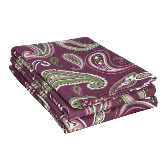 Superior Paisley Cotton Flannel Pillowcase Set, Standard, Purple