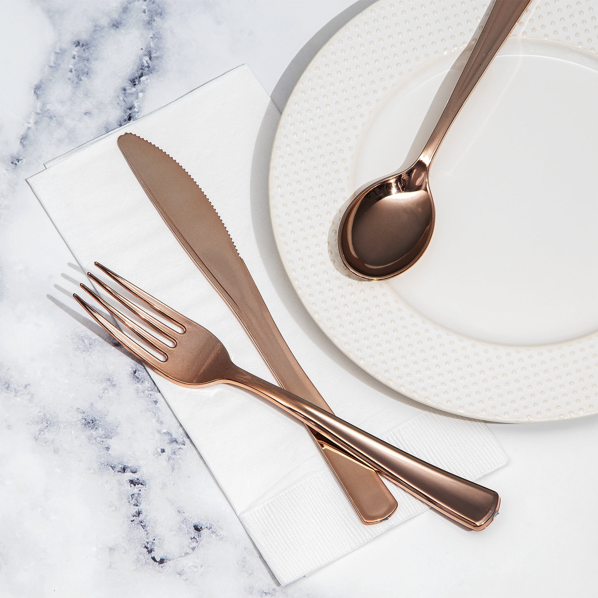 (2 pack) Rose Gold Assorted Plastic Disposable Cutlery 24 Count Forks Spoons Knives by Way to Celebrate