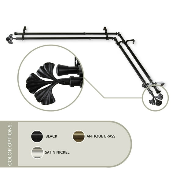 13/16 inch Maidenhair Corner Window Double Curtain Rod 48-84" - Black