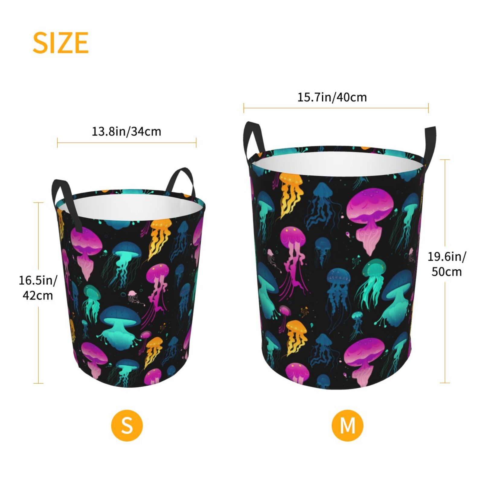 Large Laundry Basket with Handles - Jellyfish Pattern No.9027 Kids Baby Dirty Clothes Laundry Hamper for Bedroom Aesthetic