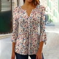 thumbnail image 2 of CYMMPU 3/4 Sleeve Blouses for Women Dressy Casual Tunic Tops Spring Tops Loose Fit Floral Printed Button V Neck Flare Sleeve Fall Fashion Shirts Pleated Dressy T-Shirts 8, 2 of 5
