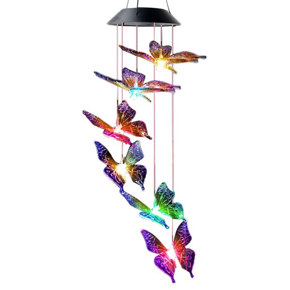 Toorise Solar Wind Chimes Light Garden Butterfly Solar Lights 120mAh Decorative Wind Chime Colorful Light Waterproof Solar Hanging Lamp with Bells for Garden Home Yard Lawn Decor