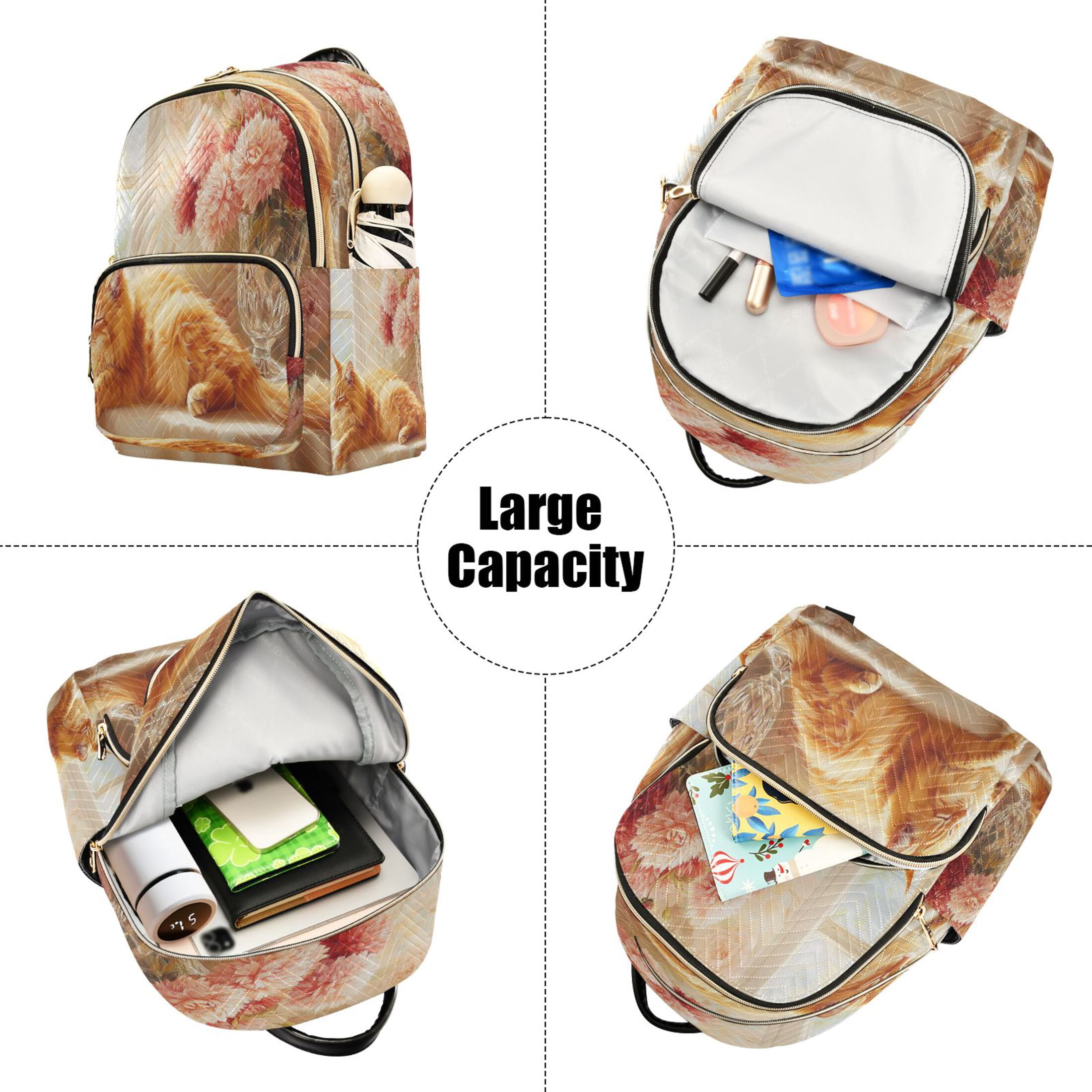 Casual Cat Sleeping Beside Flowers Backpack for School,College and Travel, Water Resistant Bookbag,