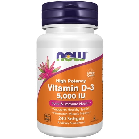 NOW Supplements Vitamin D-3 5 000 IU High Potency Structural Support* 240 Softgels