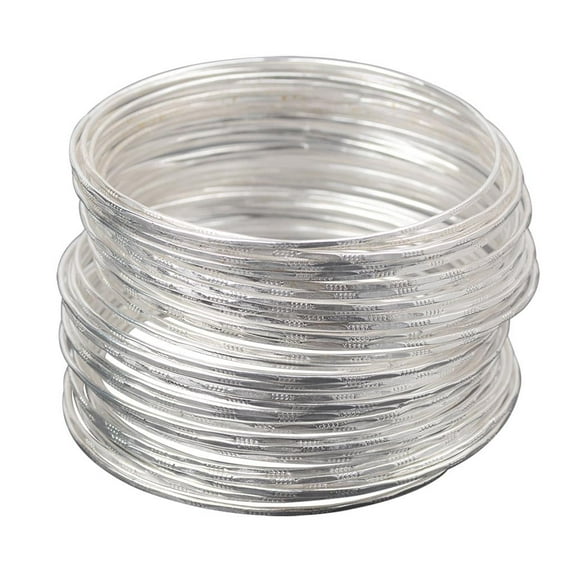 QccHieUs 50Pcs Indian Style Silver Alloy Hoop Bracelet Bangles Set Women Stackable Bangle