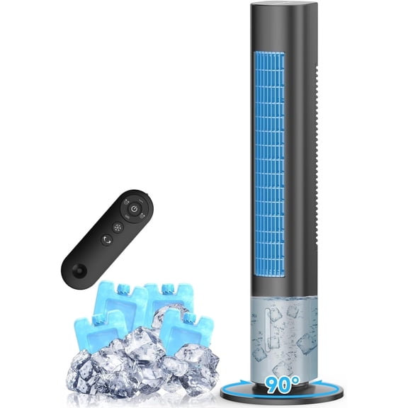 35" Evaporative Cooler, Swamp Cooler w/4 Ice Packs, 3 Speeds, 25ft Remote & 7H Timer, 90°Oscillating, Windowless Portable Air Conditioner for Bedroom Indoor, Black