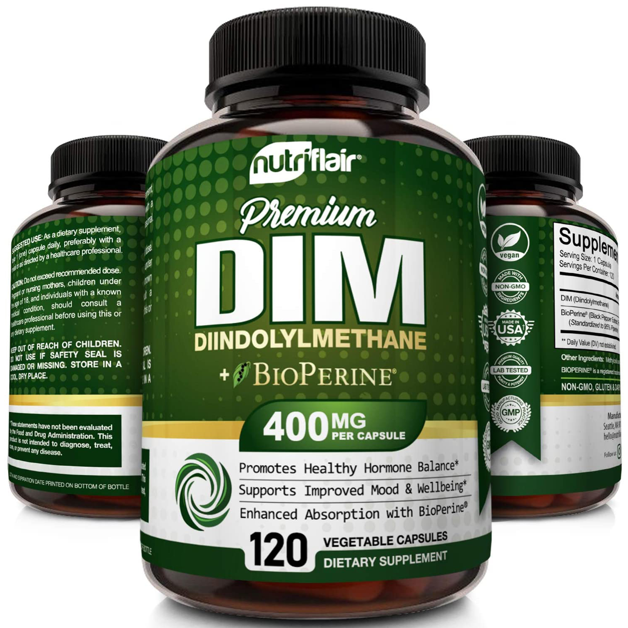 NutriFlair DIM Supplement Hormonal Balance Supplements for Women and Men 120 Vegetable Capsules - image 2 of 8