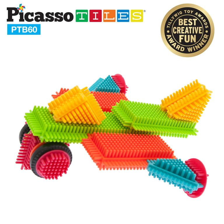 PicassoTiles PTB60 Bristle Shape Blocks 60-Piece Basic Building Set 
