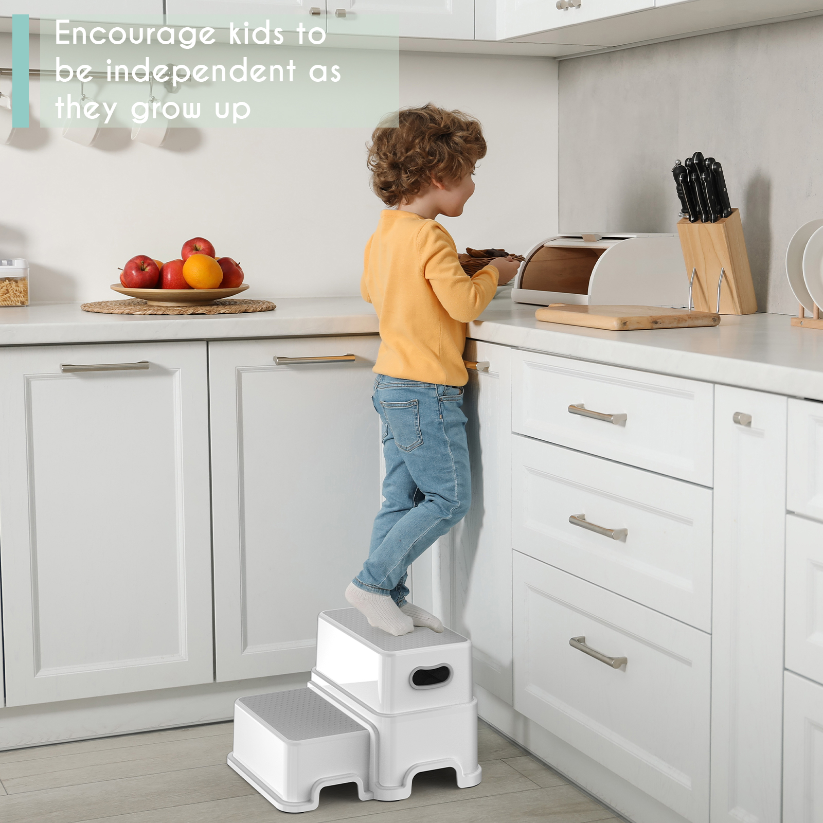 BATTOP 2-Step Toddler Step Stool, Gray, Anti-Slip Surface photo 3