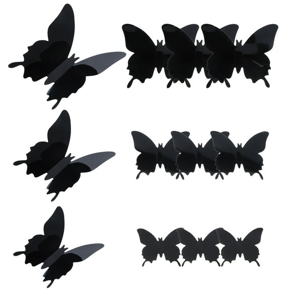 Niceauty 12Pcs Lightweight 3D Butterfly Wall Decals for Home Room Decorations Black Color