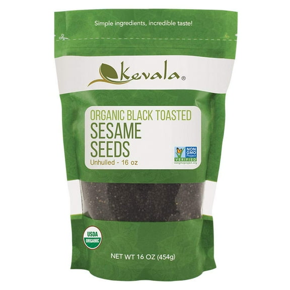 Kevala Organic Black Toasted MFF30 Sesame Seeds - 16 oz - 1 lb - Roasted Sesame Seeds - Gluten Free - Unhulled - Vegan - Non GMO - USDA Certified