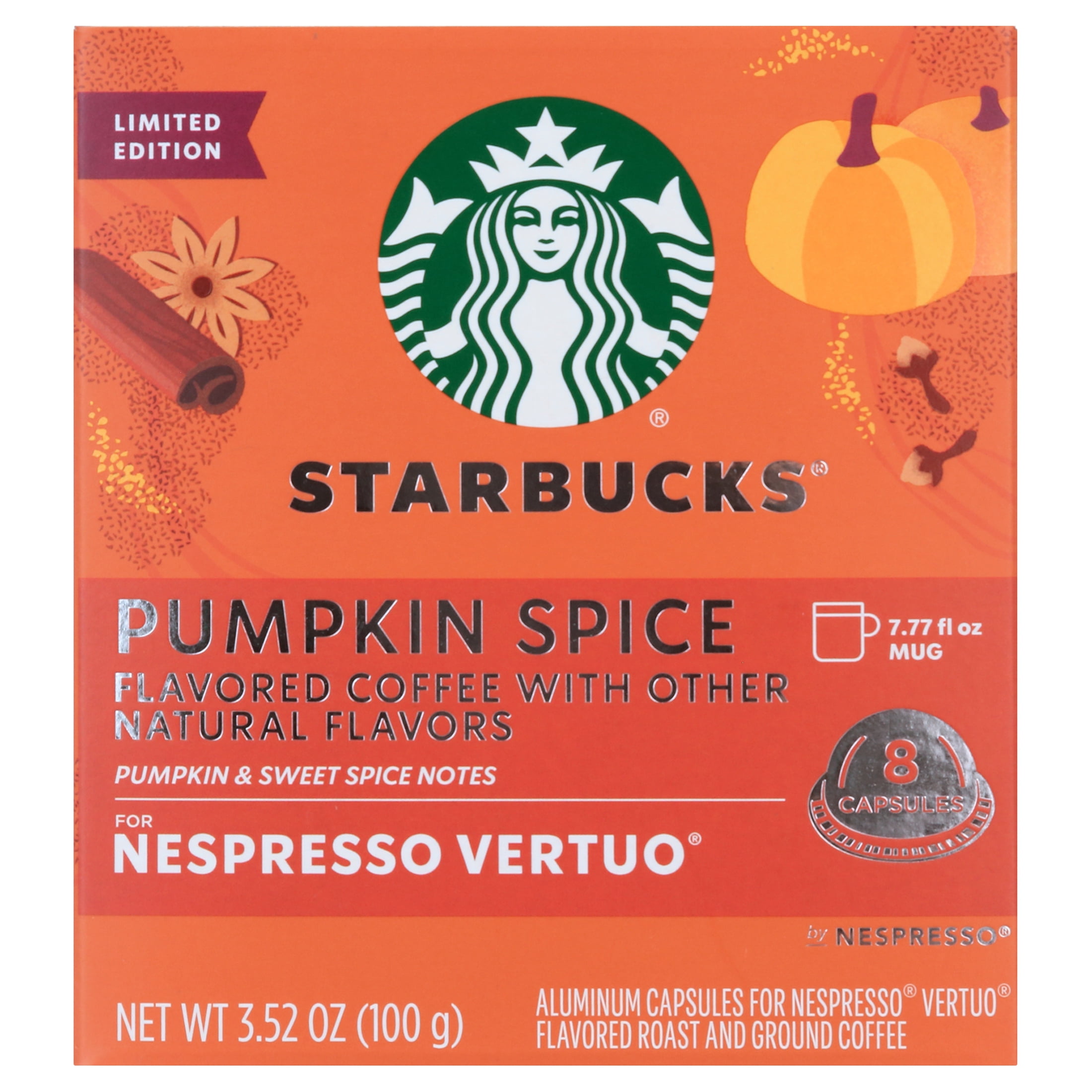 Starbucks by Nespresso Vertuo Pumpkin Spice Naturally Flavored Coffee Nespresso Pods 8 Count Walmart
