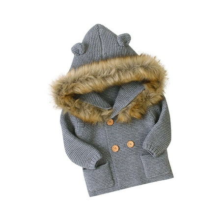 

DNDKILG Toddler Baby Boy Girl s Long Sleeve Ears Outerwear Children Faux Fur Button Up Coat Hooded Fall Winter Jackets Gray 1Y-6Y