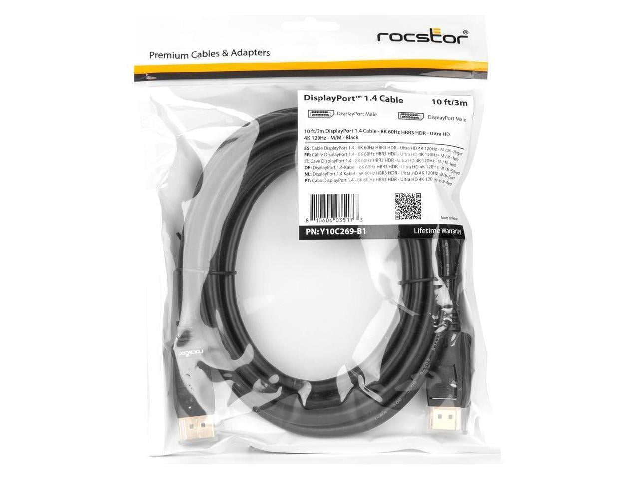 Rocstor Premium DisplayPort 1.4 Cable - 8K/60Hz (Y10C269B1)