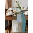 thumbnail image 2 of Teal Blue Burlap Cotton Table Runner 13x70 Inches Long, Brown White Minimalist Retro Smear Ombre Art Farmhouse Table Runners, Outdoor Dining Tablecloths Decor for Baby Shower/Party/Wedding, 2 of 6