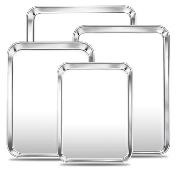 Coliware Baking Sheet Set of 4, Stainless Steel Cookie Sheet for Toaster Oven, Bakeware with Rectangle Size 9/10/12/16 inch, Mirror Finish & Dishwasher Safe