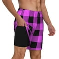 thumbnail image 3 of Goofa Purple Black Buffalo Plaid Printed Men's Swim Trunks Board Shorts Quick Dry Mens Swimming Trunks with Compression Liner,Breathable Fit Hawaii Beach Shorts-X-Large, 3 of 9