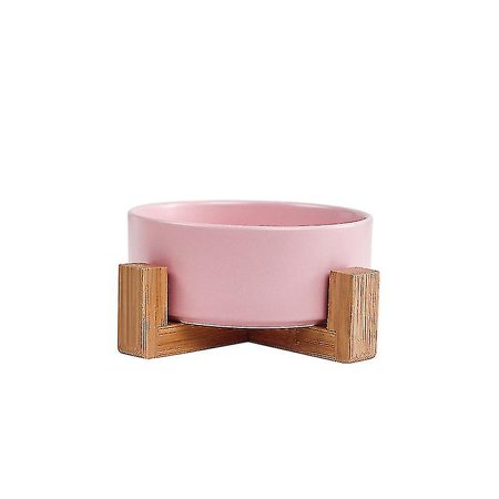 Ceramic Cat Dog Bowl Dish With Wood Stand No Spill Pet Food Water ...